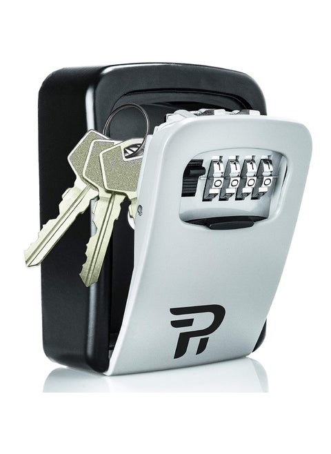 Key Storage Lock Box Key Lock Box Wall Mount 4Digit Combination Key Safe Lock Box for Outside House Key Car Keys Resettable Code Weatherproof Indoor Outdoor R Silver