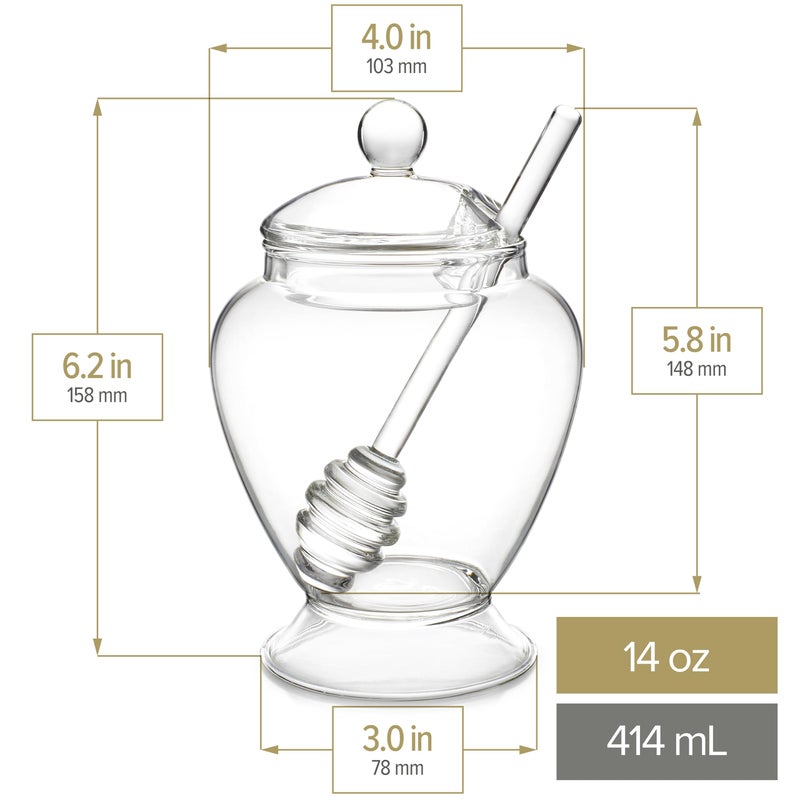 Teabloom Pure Bliss Honey Jar with Dipper and Lid - Hand-crafted with Highly Hygienic, Non-Porous Borosilicate Glass (14 oz) - Image 4