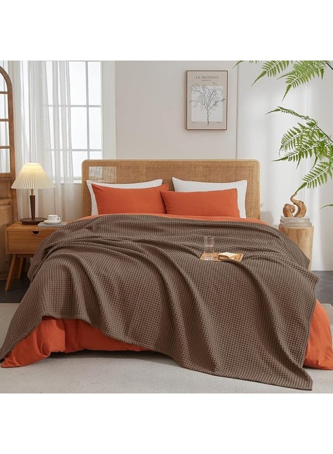 PHF Ultra Soft Waffle Weave Blanket Queen Size Cocoa Brown (90"x 90") Washed Lightweight Breathable Cozy Woven Blanket for Bed - Aesthetic Decor for Couch Bedding Sofa Home Car - Image 2