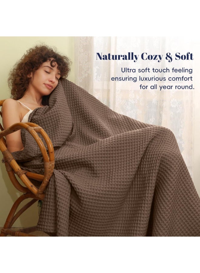 PHF Ultra Soft Waffle Weave Blanket Queen Size Cocoa Brown (90"x 90") Washed Lightweight Breathable Cozy Woven Blanket for Bed - Aesthetic Decor for Couch Bedding Sofa Home Car - Image 5