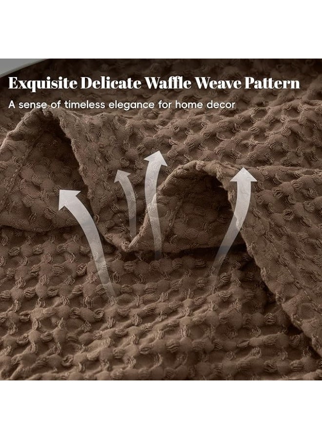 PHF Ultra Soft Waffle Weave Blanket Queen Size Cocoa Brown (90"x 90") Washed Lightweight Breathable Cozy Woven Blanket for Bed - Aesthetic Decor for Couch Bedding Sofa Home Car - Image 4
