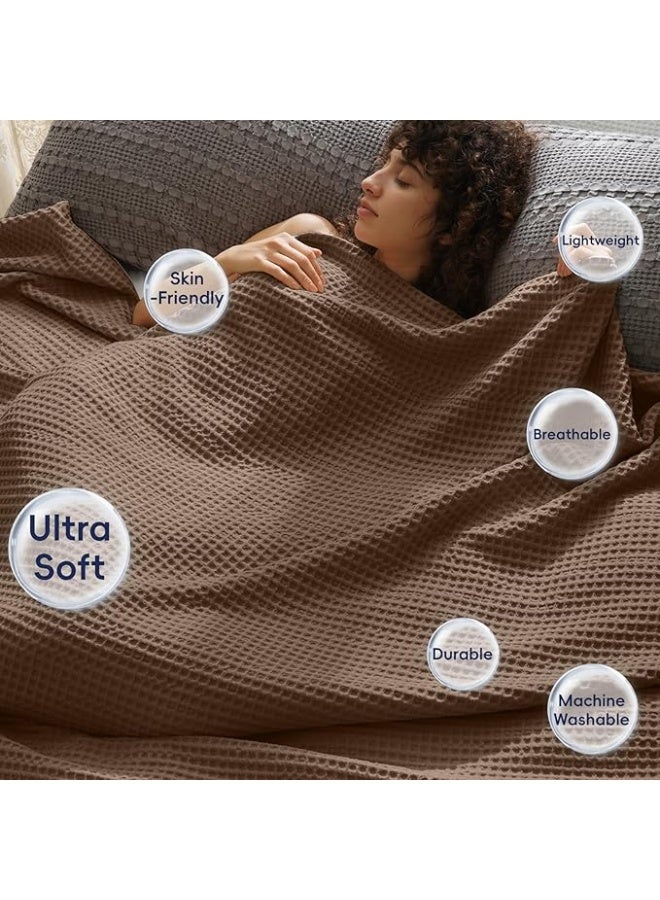 PHF Ultra Soft Waffle Weave Blanket Queen Size Cocoa Brown (90"x 90") Washed Lightweight Breathable Cozy Woven Blanket for Bed - Aesthetic Decor for Couch Bedding Sofa Home Car - Image 3