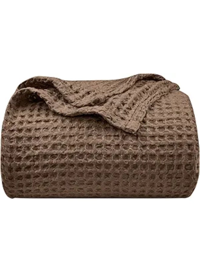 PHF Ultra Soft Waffle Weave Blanket Queen Size Cocoa Brown (90"x 90") Washed Lightweight Breathable Cozy Woven Blanket for Bed - Aesthetic Decor for Couch Bedding Sofa Home Car - Image 1