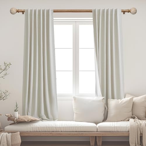 UNCONSIL Wood Curtain Rods for Windows: 1 Inch Diameter Adjustable Heavy Duty Curtain Rod 32" to 45" with Imitation Wood Grain Leaf Pattern Finials - Image 2