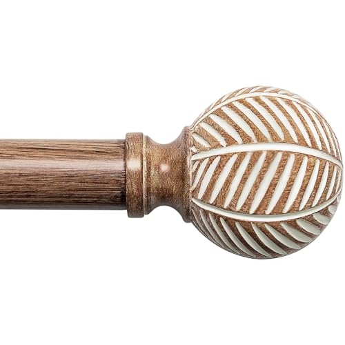 UNCONSIL Wood Curtain Rods for Windows: 1 Inch Diameter Adjustable Heavy Duty Curtain Rod 32" to 45" with Imitation Wood Grain Leaf Pattern Finials - Image 1