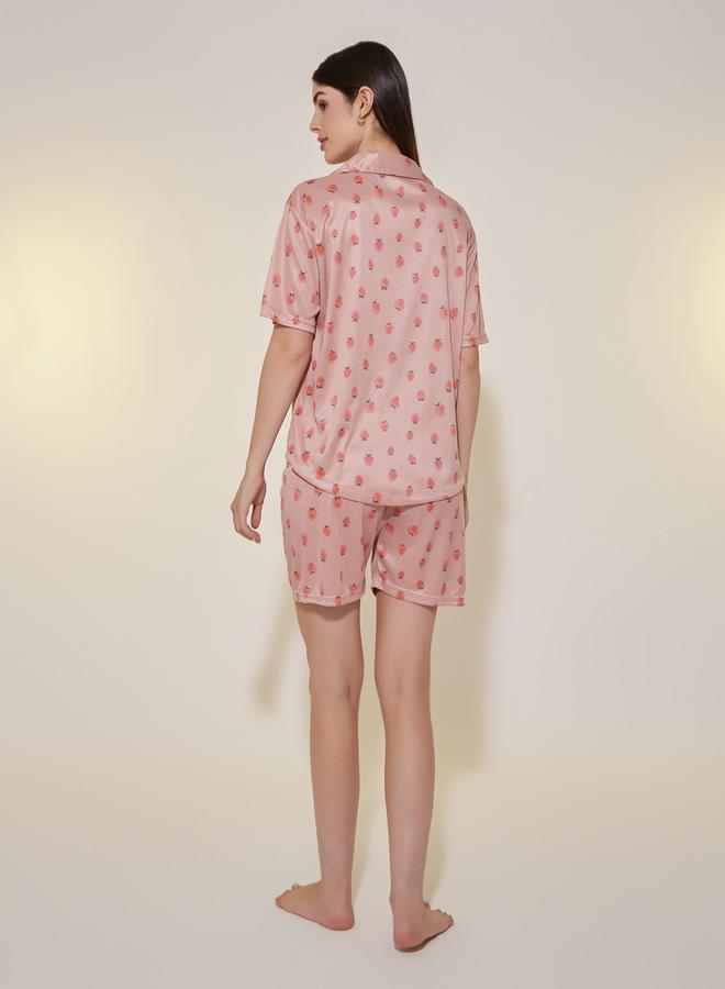 تايك تو طقم قميص بأكمام قصيرة وشورت بطبعة الفراولة - Image 4