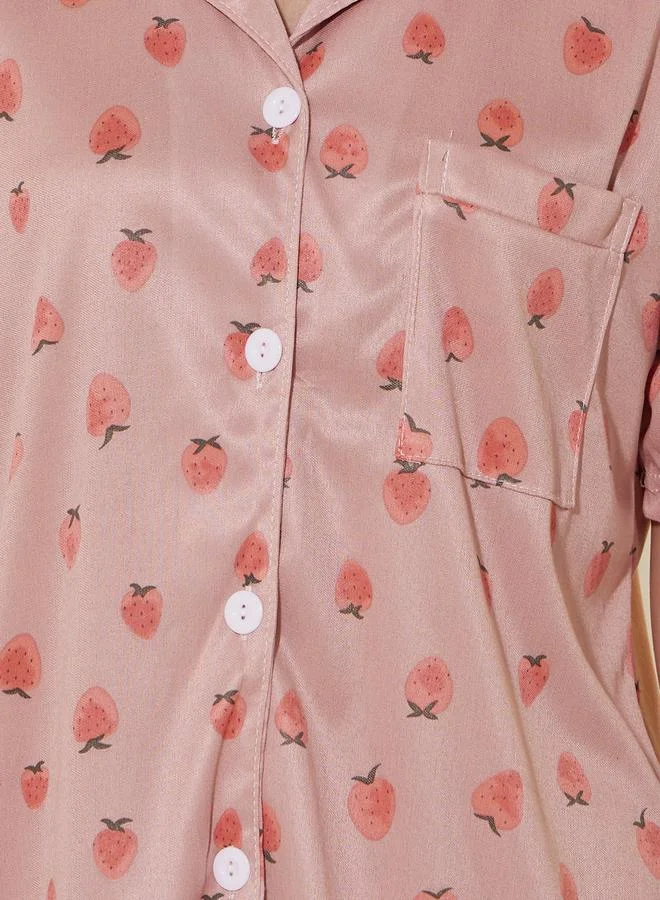 Take Two Strawberry Print Short Sleeve Shirt and Shorts Set