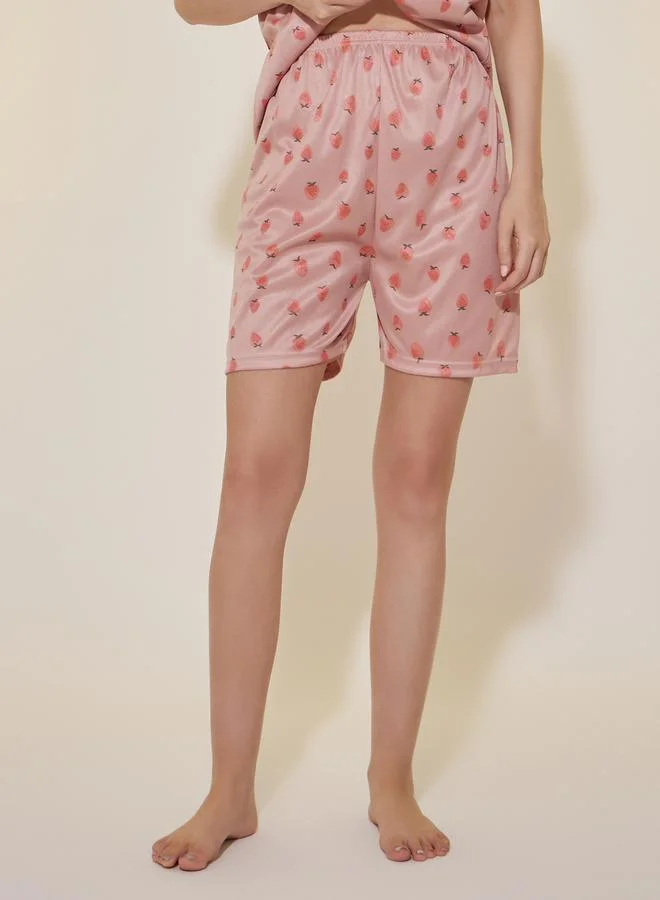 Take Two Strawberry Print Short Sleeve Shirt and Shorts Set