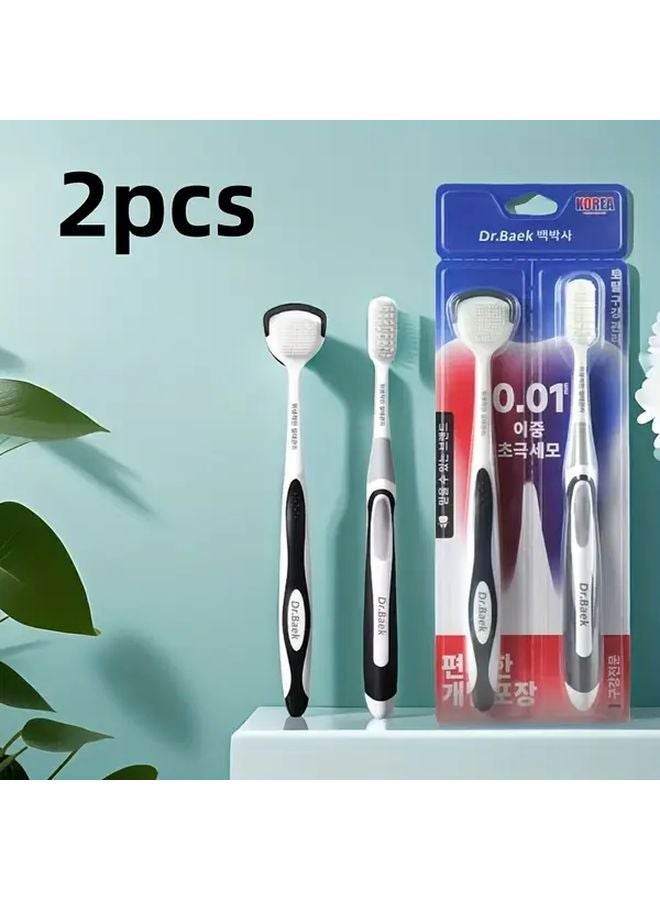 2 Pack Toothbrush And Tongue Scraper Set Medium Soft Bristles For Teeth Gum Cleaning - Image 1
