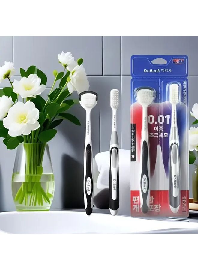 2 Pack Toothbrush And Tongue Scraper Set Medium Soft Bristles For Teeth Gum Cleaning - Image 2