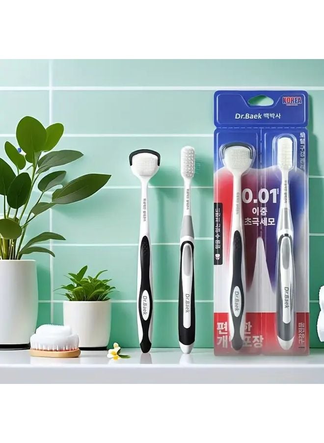 2 Pack Toothbrush And Tongue Scraper Set Medium Soft Bristles For Teeth Gum Cleaning - Image 3