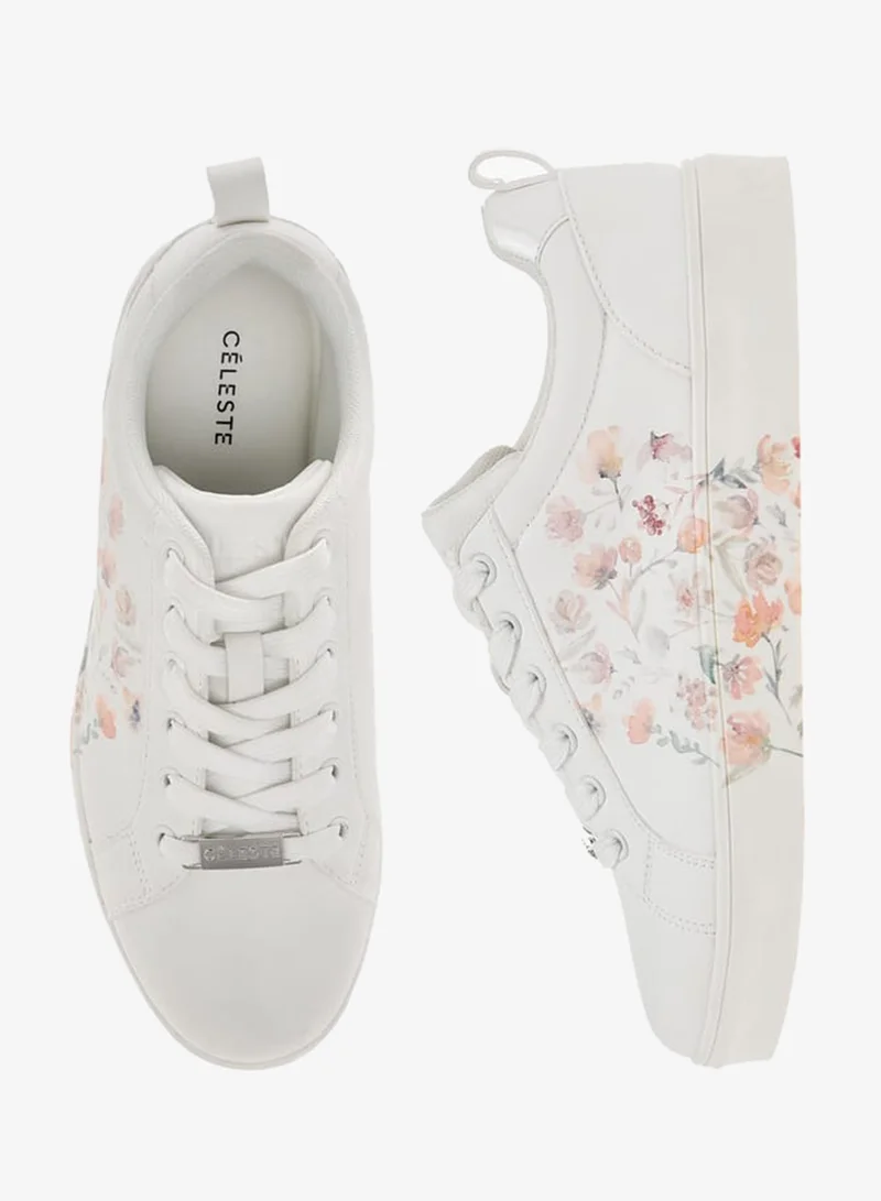 Celeste Women's Floral Print Sneakers with Lace-Up Closure