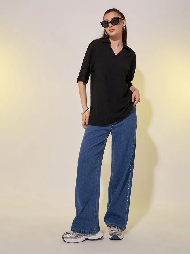 Take Two Polo Neck Solid Short Sleeve T-Shirt