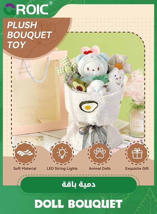 GROIC دميّة باقة بوشاكو، دمى باقة محشوة يدوية لطيفة، ألعاب باقة محشوة ناعمة حيوانية، هدايا دمى باقة للعيد، حفل زفاف، تخرج - Image 2