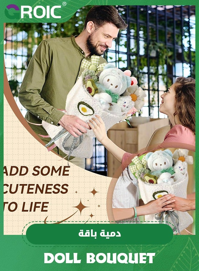 GROIC دميّة باقة بوشاكو، دمى باقة محشوة يدوية لطيفة، ألعاب باقة محشوة ناعمة حيوانية، هدايا دمى باقة للعيد، حفل زفاف، تخرج - Image 4