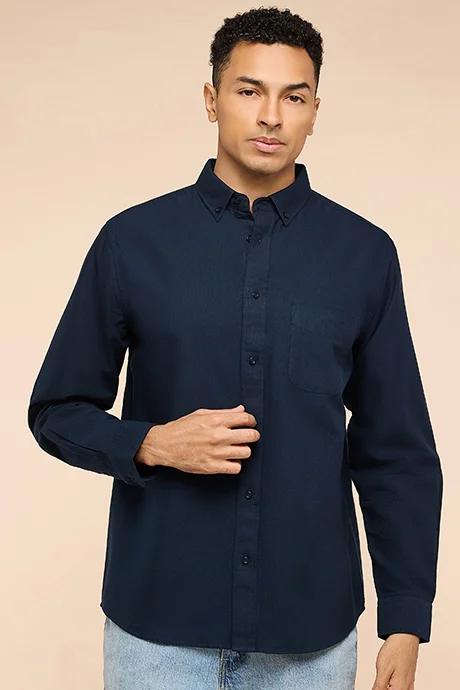 R&B Pocket Front Shirt with Button-Down Collar and Long Sleeves