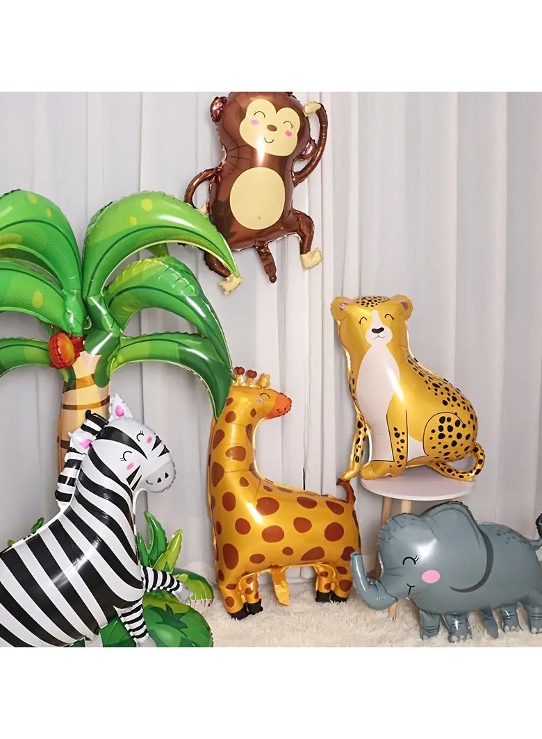 LIXADA 7pcs Jungle Safari Animal Foil Balloons Set, Cartoon Safari Party Decorations, Monkey, Giraffe, Leopard, Lion, Zebra, Crocodile, Elephant, Cartoon balloon for Kids Age 3+, Inflatable Decor for Outdoor Celebrations, Durable PA Material, Birthday Room Decor - Image 5