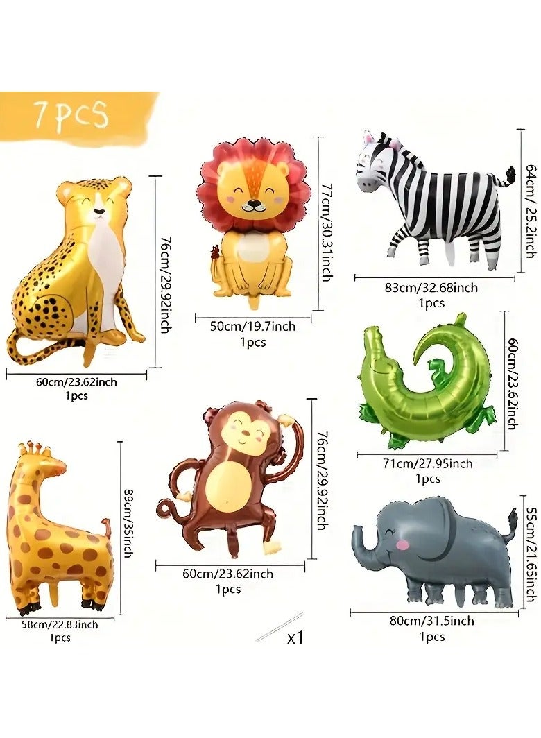 LIXADA 7pcs Jungle Safari Animal Foil Balloons Set, Cartoon Safari Party Decorations, Monkey, Giraffe, Leopard, Lion, Zebra, Crocodile, Elephant, Cartoon balloon for Kids Age 3+, Inflatable Decor for Outdoor Celebrations, Durable PA Material, Birthday Room Decor - Image 2