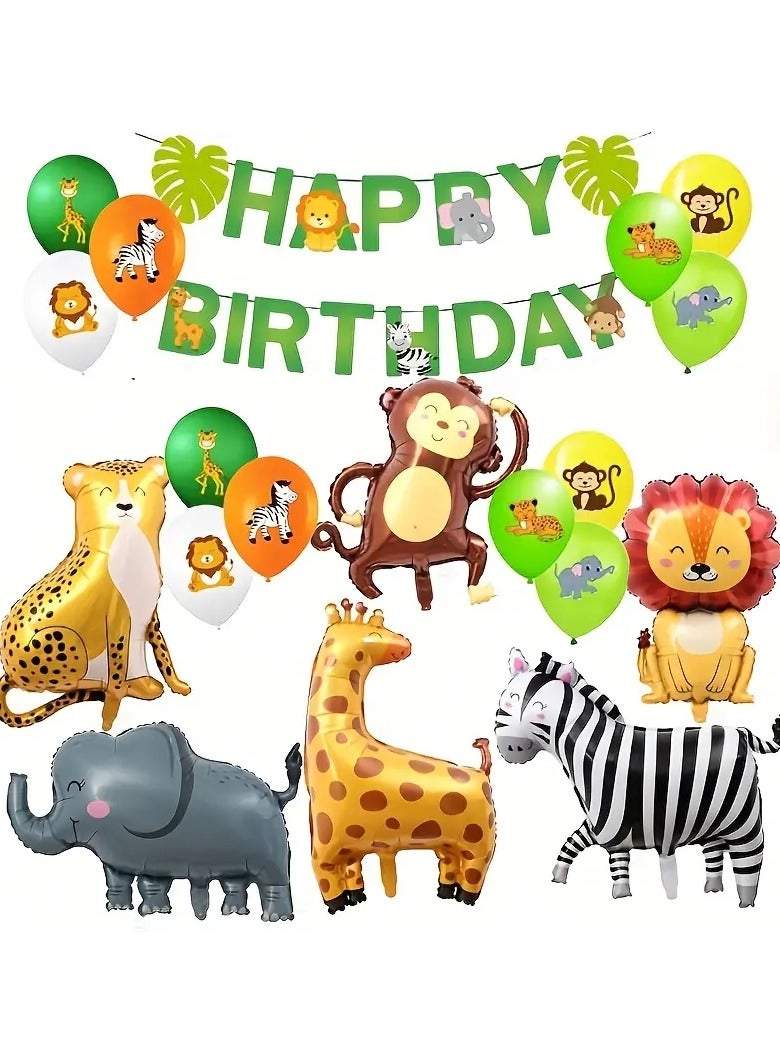 LIXADA 7pcs Jungle Safari Animal Foil Balloons Set, Cartoon Safari Party Decorations, Monkey, Giraffe, Leopard, Lion, Zebra, Crocodile, Elephant, Cartoon balloon for Kids Age 3+, Inflatable Decor for Outdoor Celebrations, Durable PA Material, Birthday Room Decor - Image 3