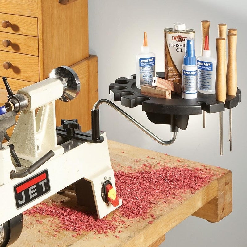 ROCKLER Lathe Tools Holder – Heavy-Duty Plastic Tray Holder w/Steel Pivot Arm –Round Lathe Turning Tool Holder w/12 Slots – Woodturning Tools Lathe Accessories – Tool Organizer for Lathe Chisels - Image 3