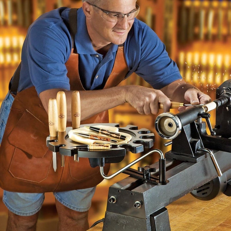 ROCKLER Lathe Tools Holder – Heavy-Duty Plastic Tray Holder w/Steel Pivot Arm –Round Lathe Turning Tool Holder w/12 Slots – Woodturning Tools Lathe Accessories – Tool Organizer for Lathe Chisels - Image 4