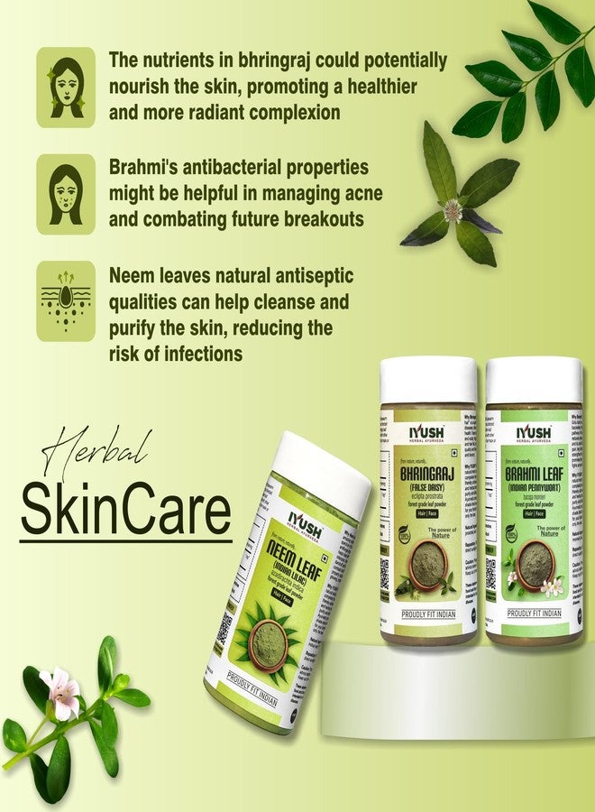 IYUSH Herbal Ayurveda Neem Powder with Brahmi Powder and Bhringraj Powder for Hair Growth - 750gm | Hair Mask for Dry and Frizzy Hair | Hair Volume Powder | Hair Pack | Hair Powder | 250gm each - Image 4
