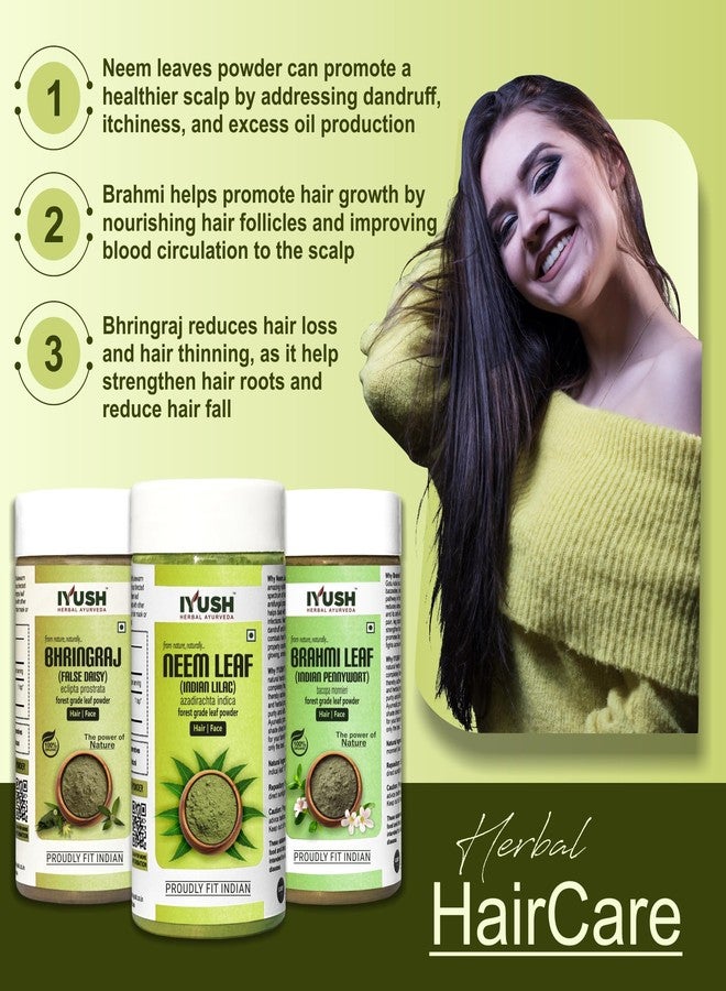 IYUSH Herbal Ayurveda Neem Powder with Brahmi Powder and Bhringraj Powder for Hair Growth - 750gm | Hair Mask for Dry and Frizzy Hair | Hair Volume Powder | Hair Pack | Hair Powder | 250gm each - Image 3