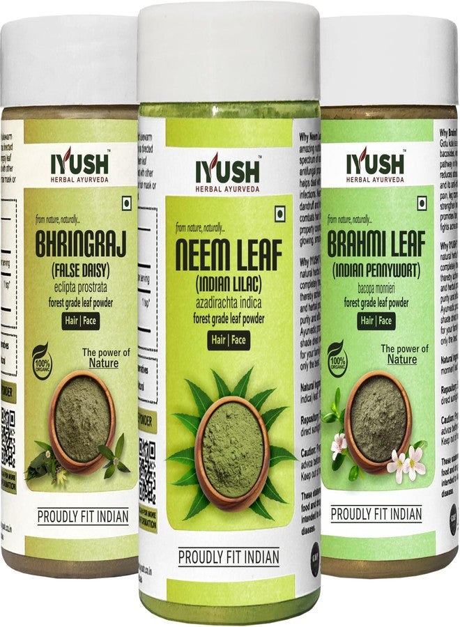 IYUSH Herbal Ayurveda Neem Powder with Brahmi Powder and Bhringraj Powder for Hair Growth - 750gm | Hair Mask for Dry and Frizzy Hair | Hair Volume Powder | Hair Pack | Hair Powder | 250gm each - Image 1