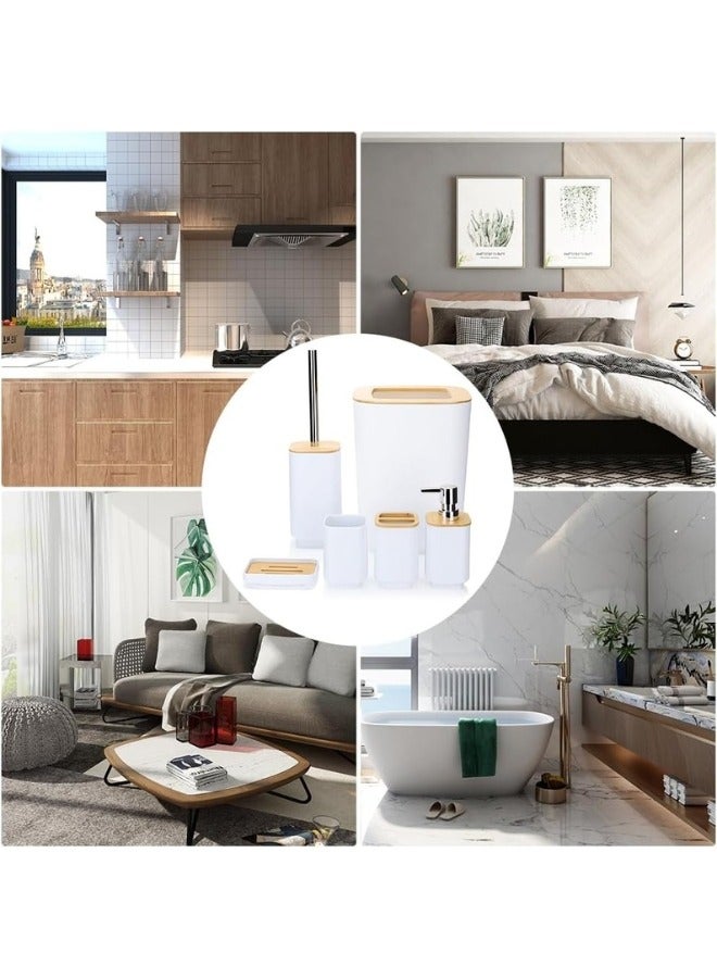 Happy Home 6-Piece Bathroom Accessory Set Bathroom Accessory Set Includes Toilet Brush, Soap Dispenser, Waste Bin, Toothbrush Holder, Soap Dispenser, and Cup - White - Image 3