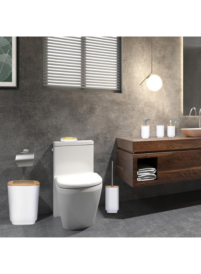 Happy Home 6-Piece Bathroom Accessory Set Bathroom Accessory Set Includes Toilet Brush, Soap Dispenser, Waste Bin, Toothbrush Holder, Soap Dispenser, and Cup - White - Image 5