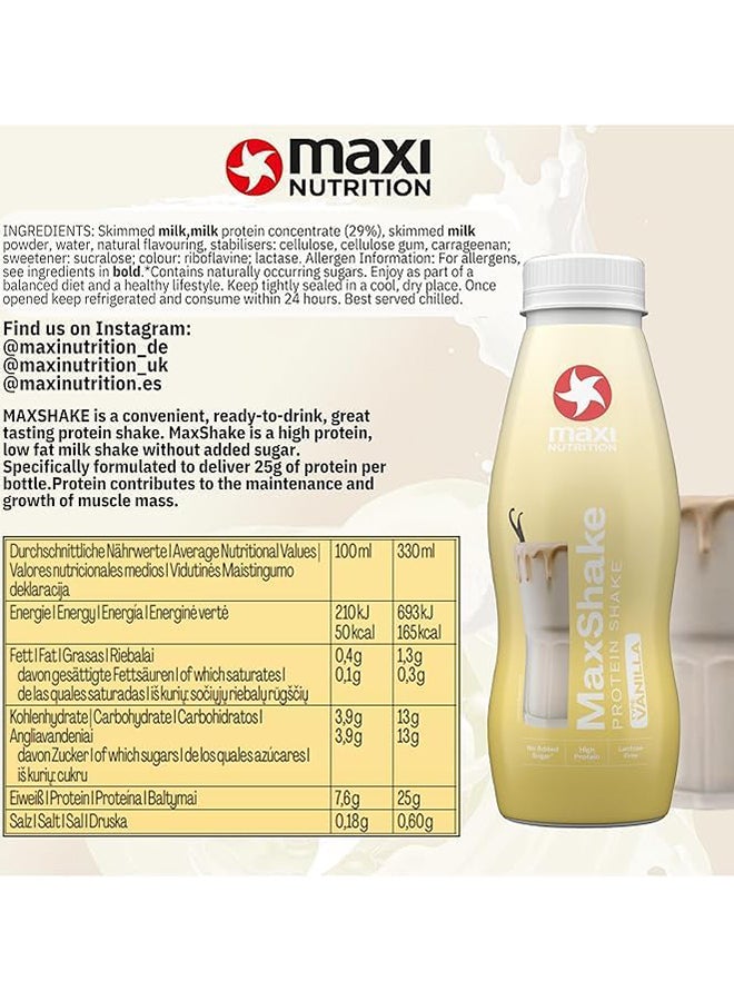 Maxi Nutrition MaxShake Protein Milk Shake Vanilla Flavour| With 25g Of High Protein | Lactose Free | No Added Sugar | No Artificial Colour & Flavour 330ml - Image 3