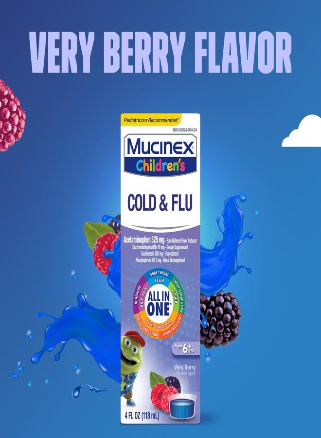 MUCINEX Cold, Cough, and Sore Throat, Mucinex Children's Cold, Cough, & Sore Throat Liquid, Mixed Berry, 4oz (Packaging May Vary) Controls Cough, Relieves Nasal & Chest Congestion, Thins & Soothes Sore Throat, 4.0 ounces - Image 5