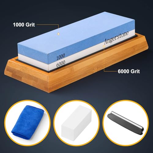 Angerstone Premium Knife Sharpening Stone–Whetstone 1000/6000 Grit, Whetstone Knife Sharpener with NonSlip Base, Best Wet Stone Sharpening Kit, Angle Guide - Image 2
