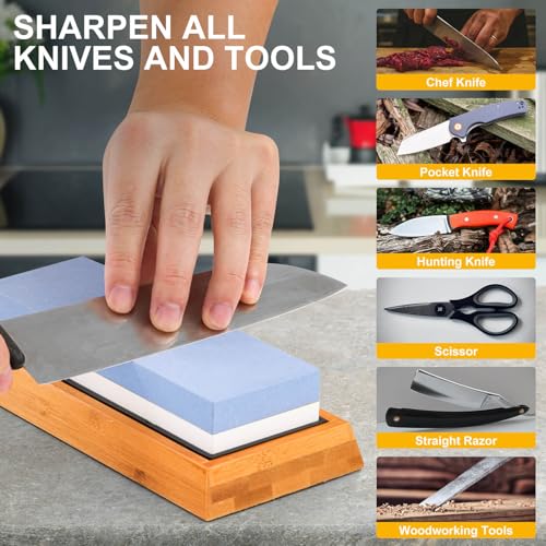 Angerstone Premium Knife Sharpening Stone–Whetstone 1000/6000 Grit, Whetstone Knife Sharpener with NonSlip Base, Best Wet Stone Sharpening Kit, Angle Guide - Image 3
