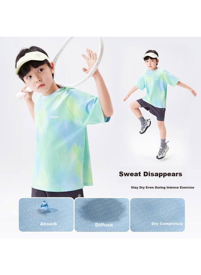 Zuoxi Children's Quick-drying Sports T-shirt Boys' Short Sleeve T-shirt New Boys Summer Top Training Suit Blue 150 - Image 2