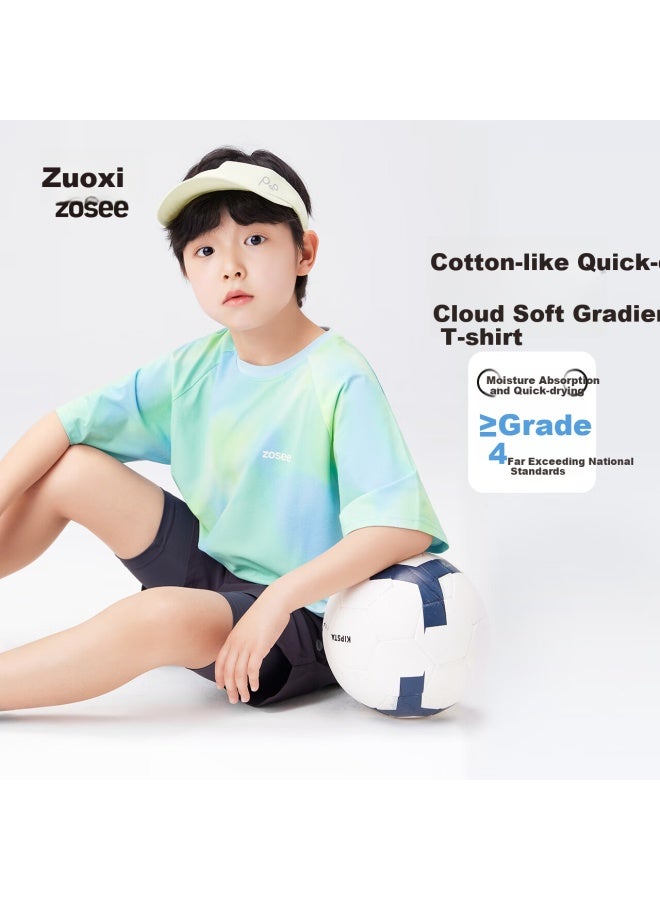 Zuoxi Children's Quick-drying Sports T-shirt Boys' Short Sleeve T-shirt New Boys Summer Top Training Suit Blue 150 - Image 1