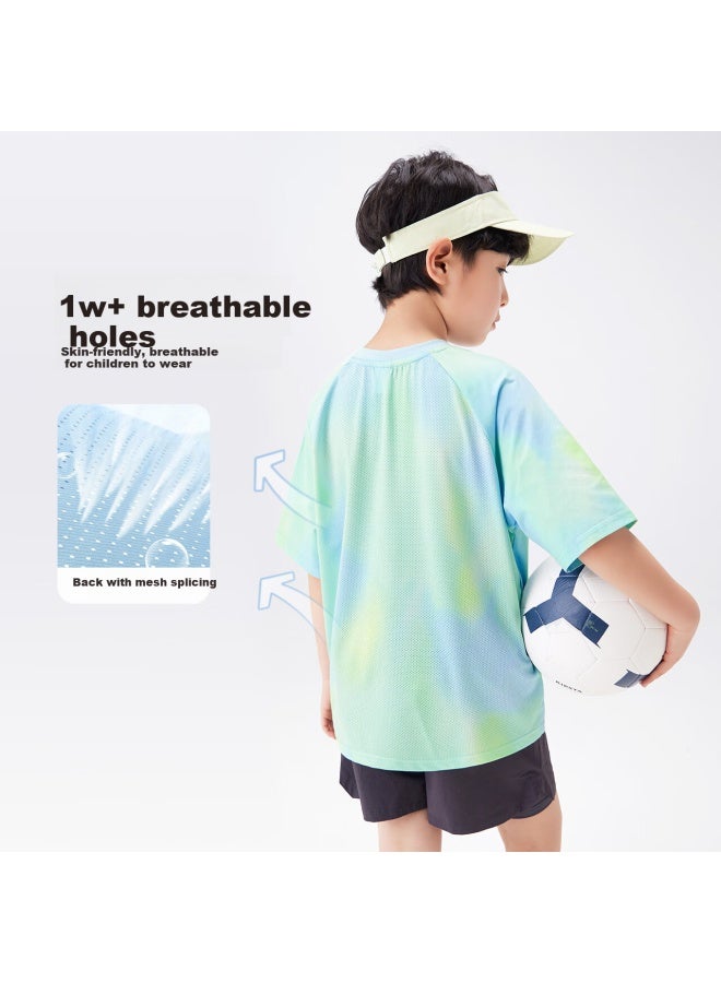 Zuoxi Children's Quick-drying Sports T-shirt Boys' Short Sleeve T-shirt New Boys Summer Top Training Suit Blue 150 - Image 3