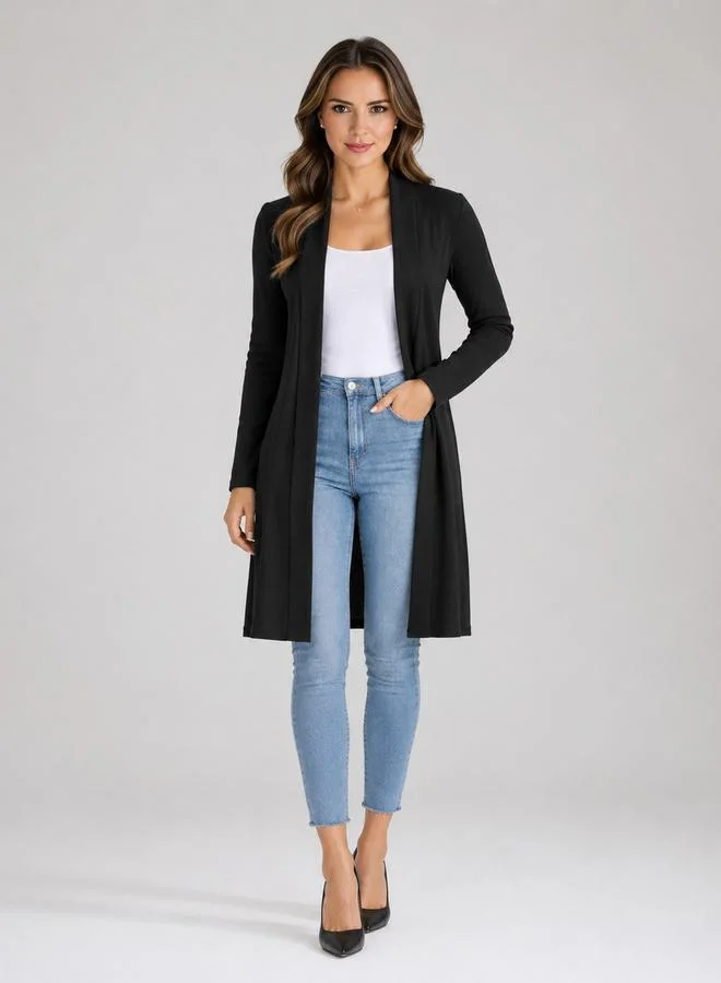 تايك تو Black Solid Ribbed Longline Shrug By Gravt
