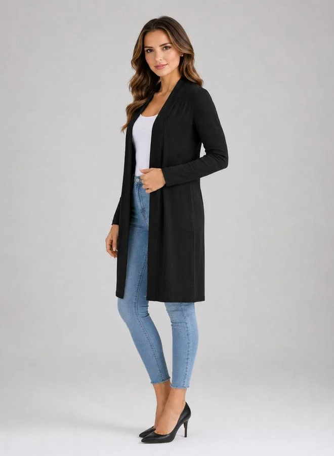 تايك تو Black Solid Ribbed Longline Shrug By Gravt