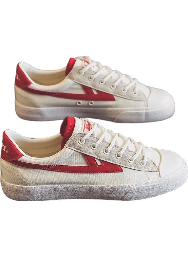Warrior Spring And Autumn Couple Canvas Shoes Men And Women Casual Shoes All-Match Sports Retro National Tide Board Shoes Kghc647Mj Beige Red 41 - Image 1