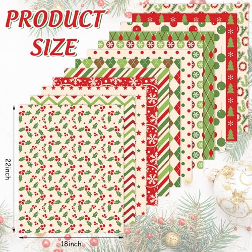 Whaline 12Pcs Cotton Fabric Bundles Xmas Tree Snowflake Dot Stripe Printed Fat Quarters Holiday Sewing Fabrics for Christmas DIY Handmade Crafting 18 x 22 Inch - Image 3