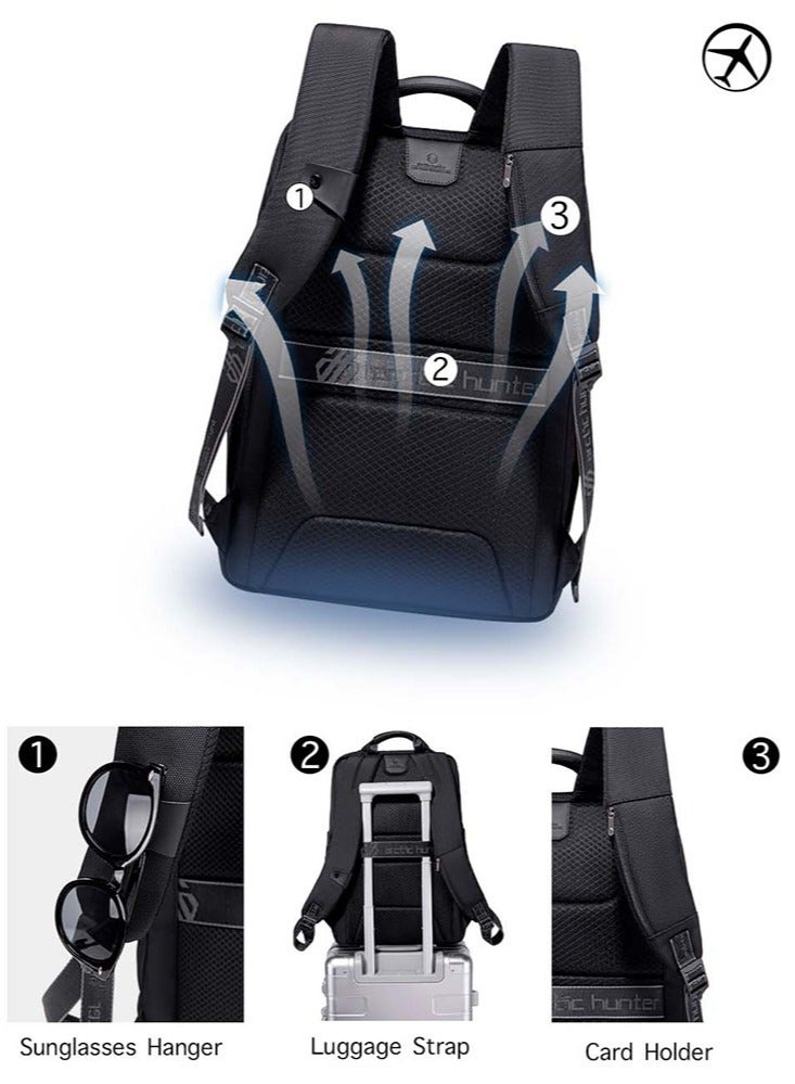 أركتيك هانتر حقيبة كمبيوتر محمول كبيرة للسفر ، حقيبة ظهر عمل متينة مع مقصورة كمبيوتر محمول ، حقيبة كمبيوتر جامعية مقاومة للماء هدايا للرجال تناسب كمبيوتر محمول مقاس 17 بوصة ، أسود - Image 5