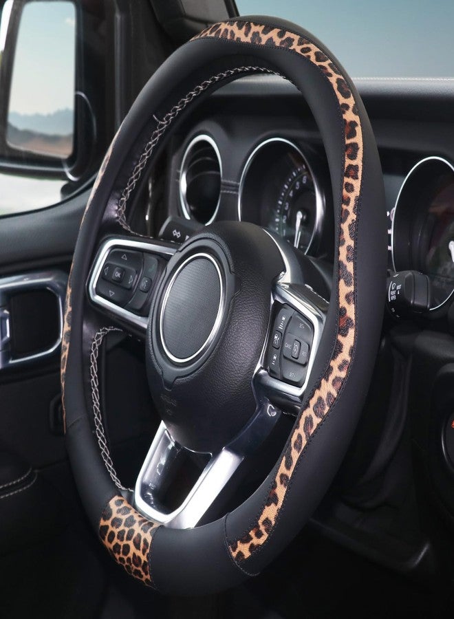 ZHOL Leopard Steering Wheel Cover, Breathable Microfiber Leather Universal 14.5-15 inch for Most Automotive Steering Wheel Cheetah Print, Black - Image 3