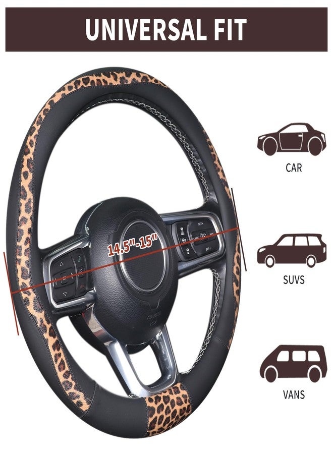 ZHOL Leopard Steering Wheel Cover, Breathable Microfiber Leather Universal 14.5-15 inch for Most Automotive Steering Wheel Cheetah Print, Black - Image 5