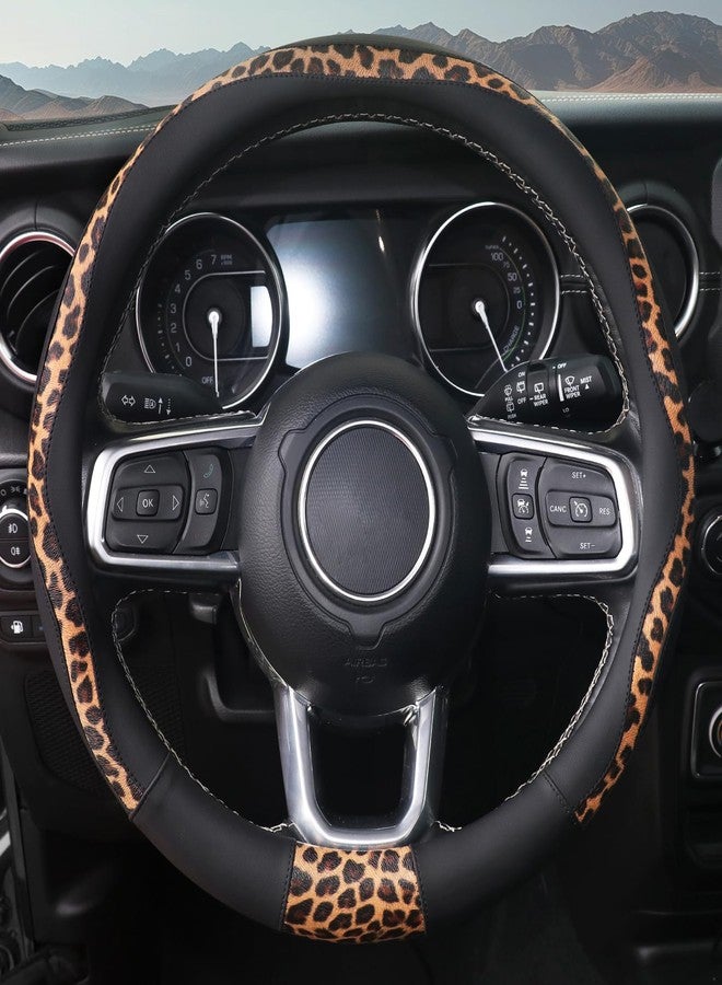 ZHOL Leopard Steering Wheel Cover, Breathable Microfiber Leather Universal 14.5-15 inch for Most Automotive Steering Wheel Cheetah Print, Black - Image 2