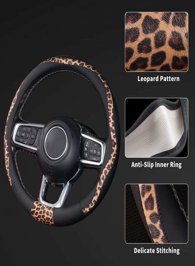 ZHOL Leopard Steering Wheel Cover, Breathable Microfiber Leather Universal 14.5-15 inch for Most Automotive Steering Wheel Cheetah Print, Black - Image 4