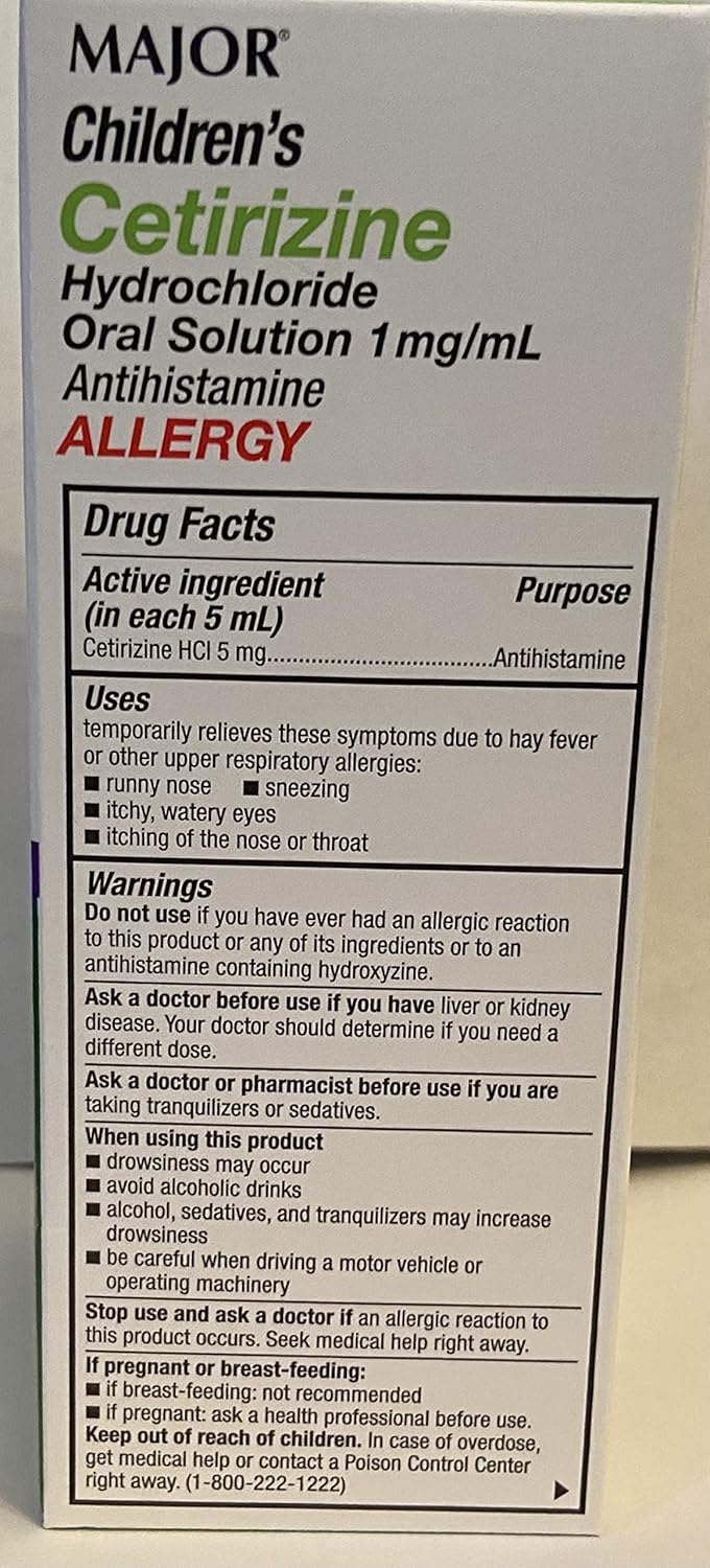 MAJOR Childrens CETIRIZINE Hydrochloride Oral Solution 1MGML Allergy ANTIHISTAMINE - Image 4