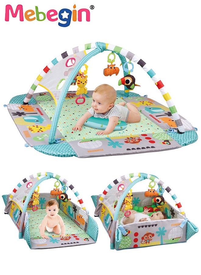 MEBEGIN 5 in 1 Foldable Baby Play Mat, Baby Activity Gym Mat with Detachable Hanging Toys and Colorful Ocean Balls, Soft Baby Mats for Floor Play, Non-slip Tummy Time Mat for Infants, Infant Playpen with Adorable Design, Enhancing Sensory Awareness, 97.5*109*54cm  - Image 1
