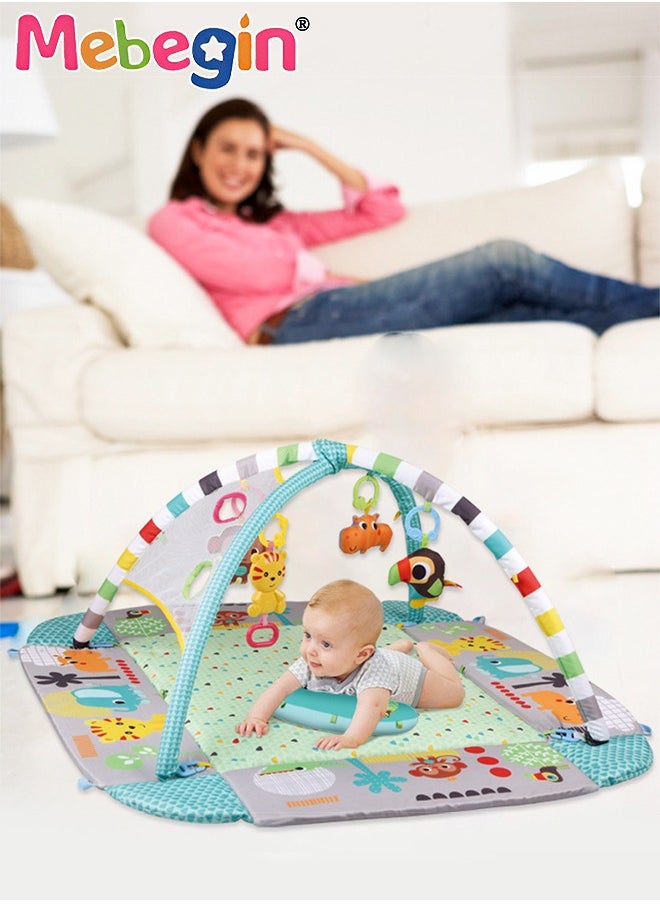 MEBEGIN 5 in 1 Foldable Baby Play Mat, Baby Activity Gym Mat with Detachable Hanging Toys and Colorful Ocean Balls, Soft Baby Mats for Floor Play, Non-slip Tummy Time Mat for Infants, Infant Playpen with Adorable Design, Enhancing Sensory Awareness, 97.5*109*54cm  - Image 2