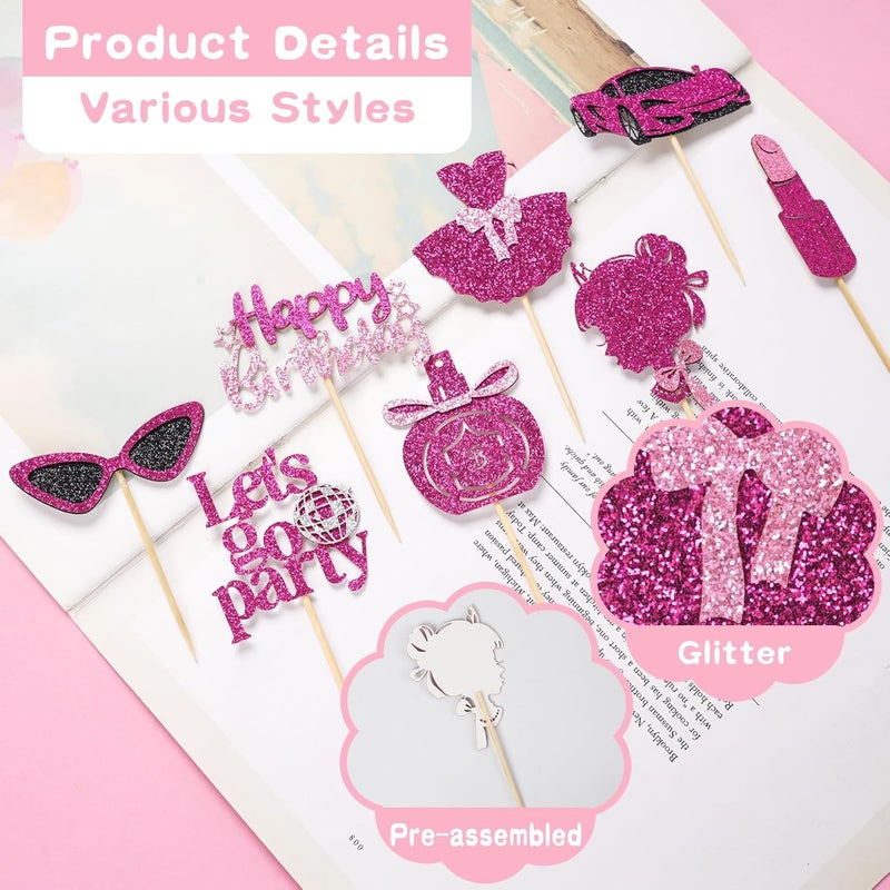 Wootkey 24 Pcs Glitter Princess Cupcake Toppers Pink Girl Cupcake Picks Let's Go Party Lipstick Cake Decorations for Girl Princess Theme Bridal Shower Wedding Birthday Party Supplies - Image 3